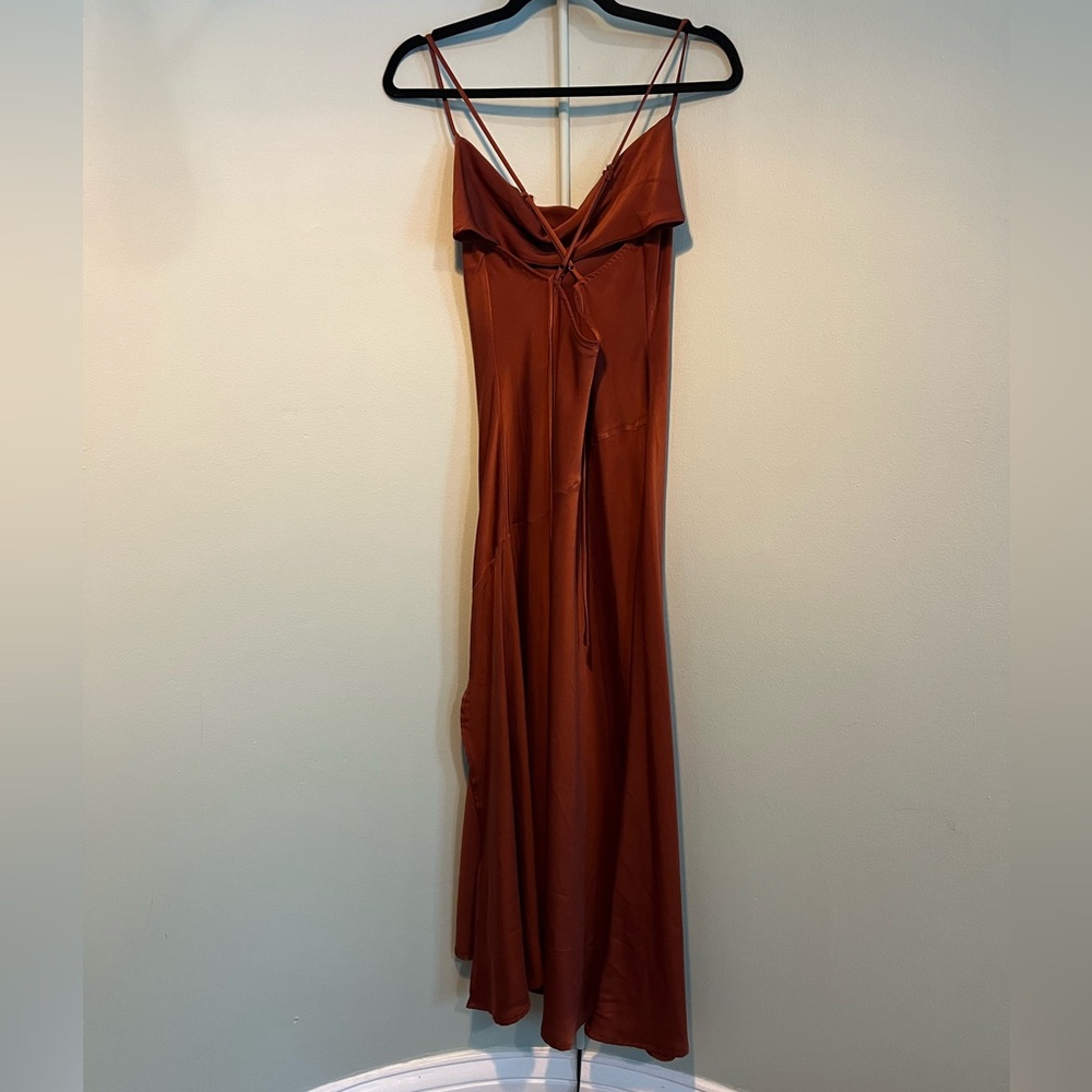 ASTR the label - Gaia Brown/Rust midi cowl neck slip dress with slit - EUC - Picture 2 of 6